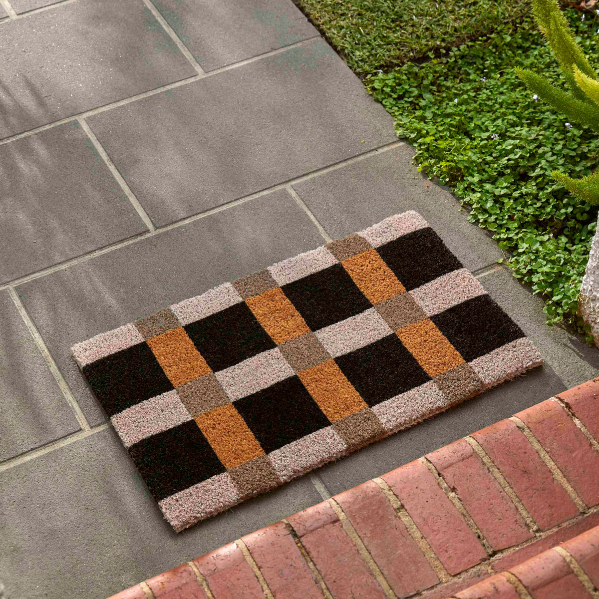 Rogue Coir Door Mat - Gingham -  Black