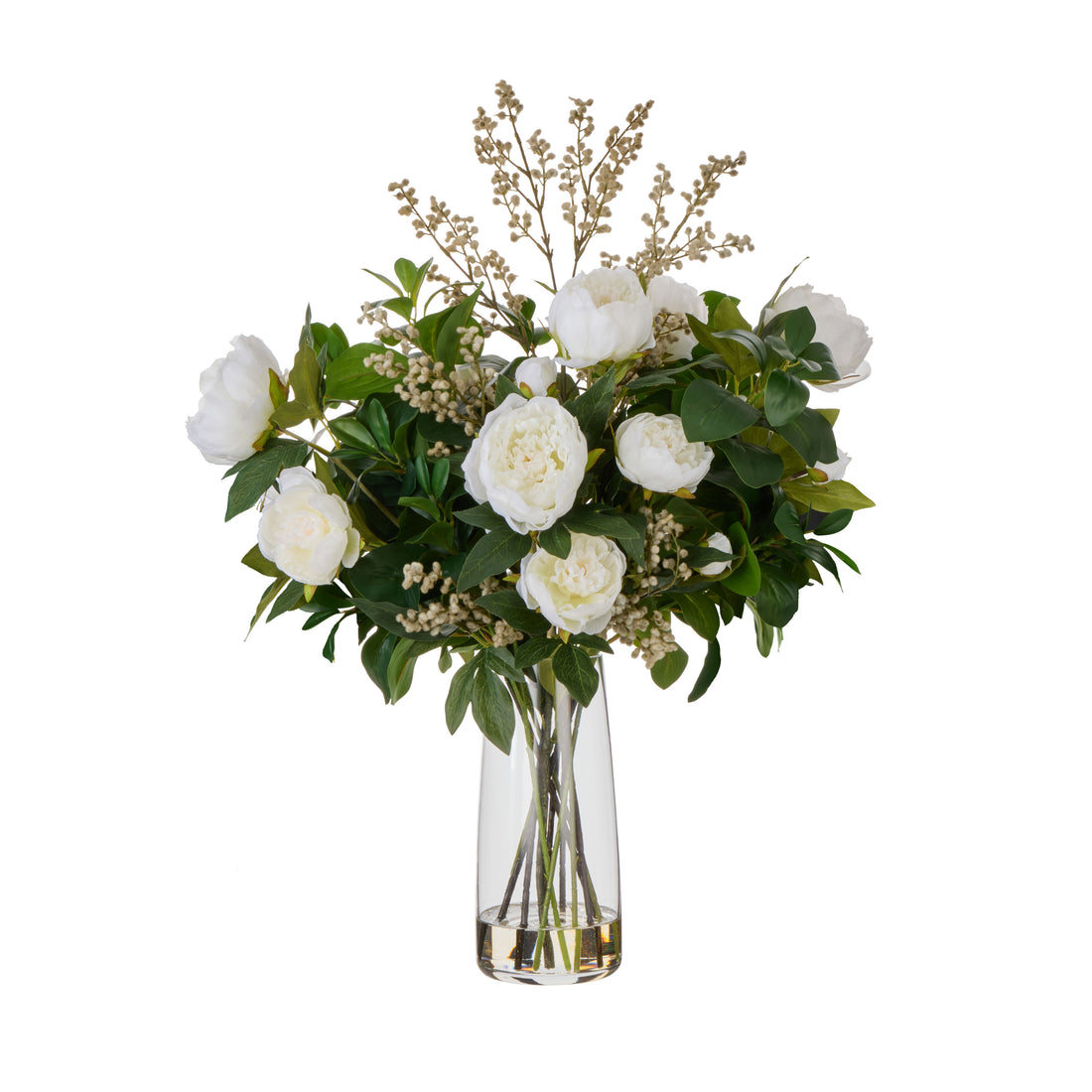 Faux Peony Lush Leaf - Alana Vase | White -  84cm