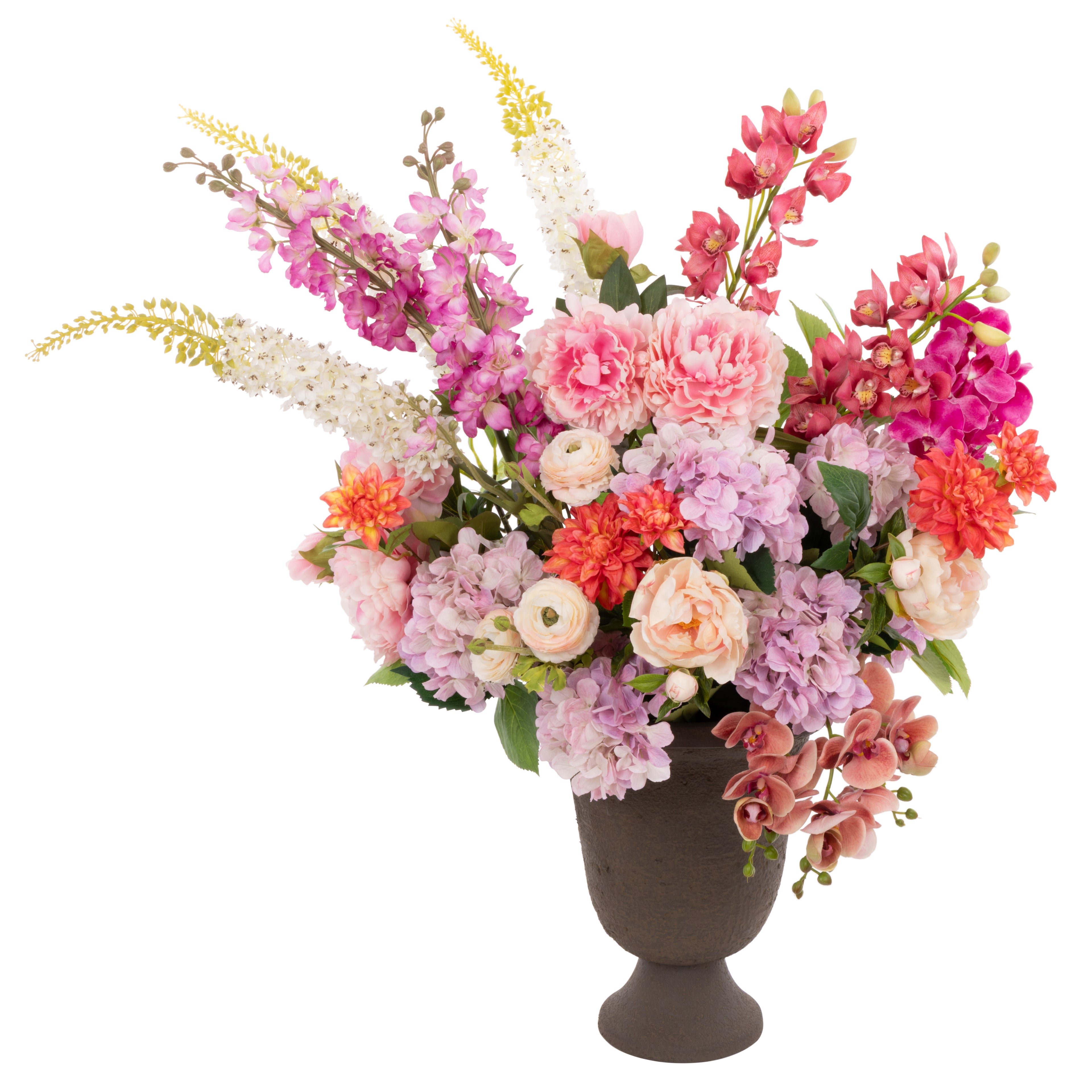 Faux Peony Foxtail Garden Arrangement - Vintage Urn