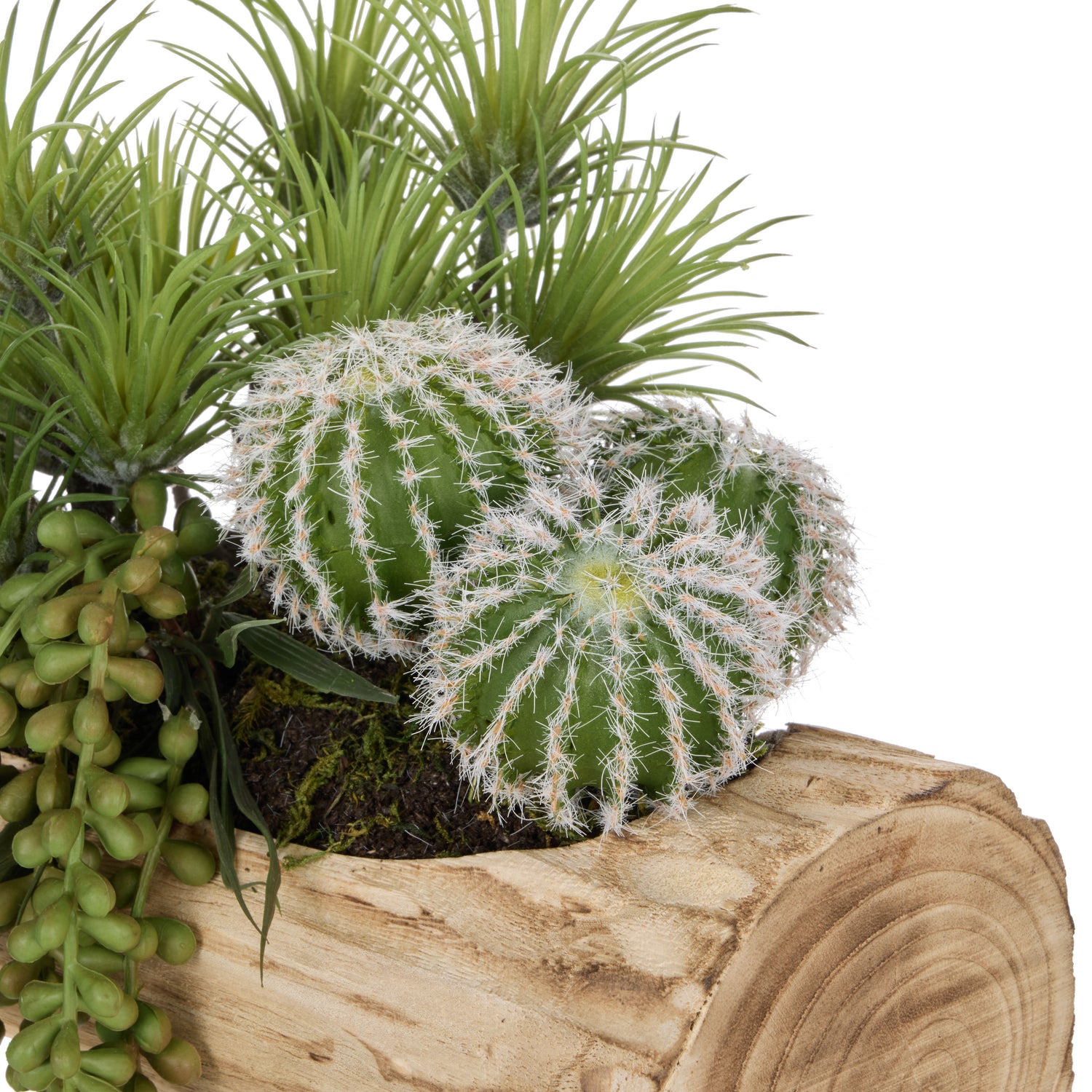 Faux Cactus Airplant Mix - Timber Planter | Green  - 62cm