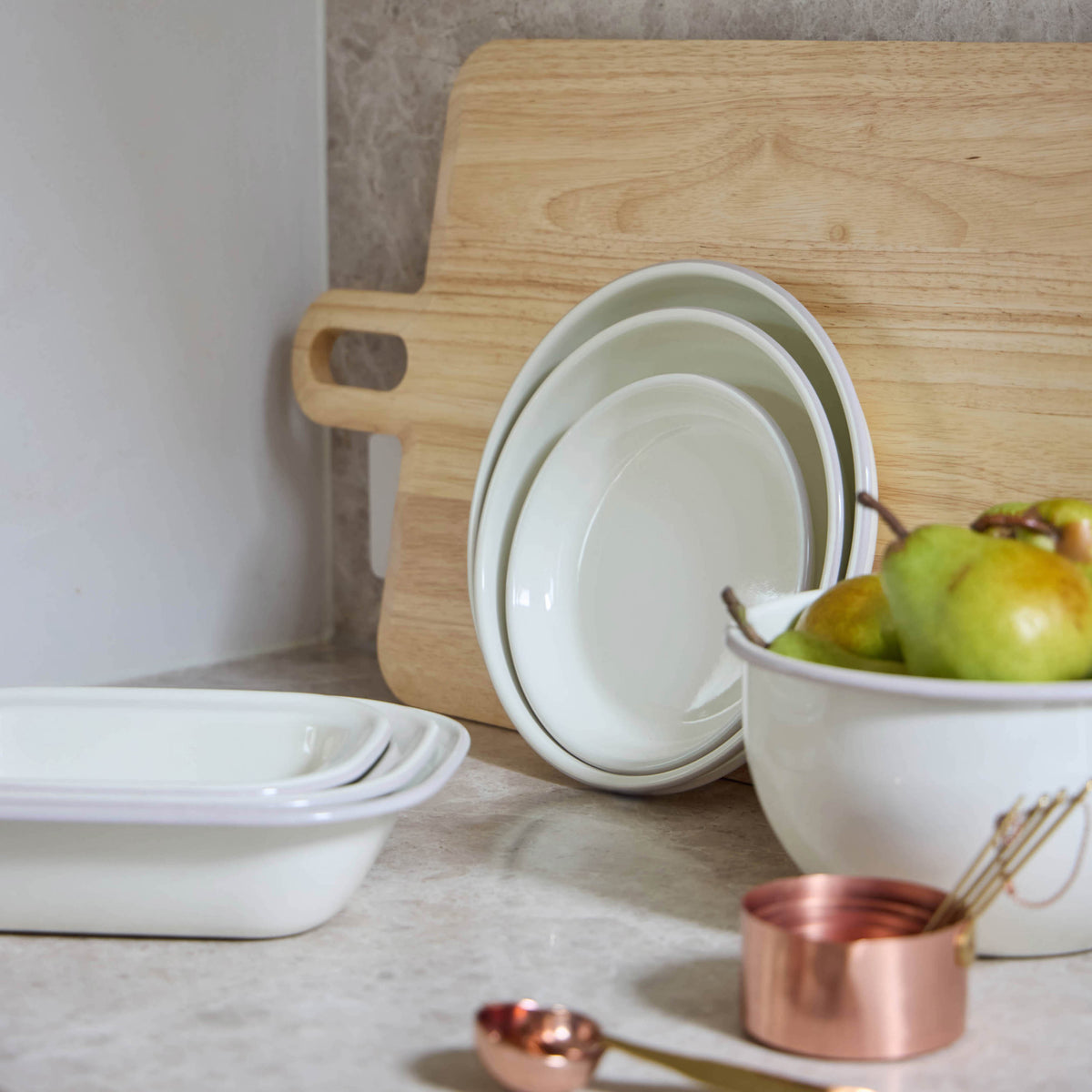 Davis &amp; Waddell Daylesford Enamel Pie Dish Rectangle 3pcs Set Cream