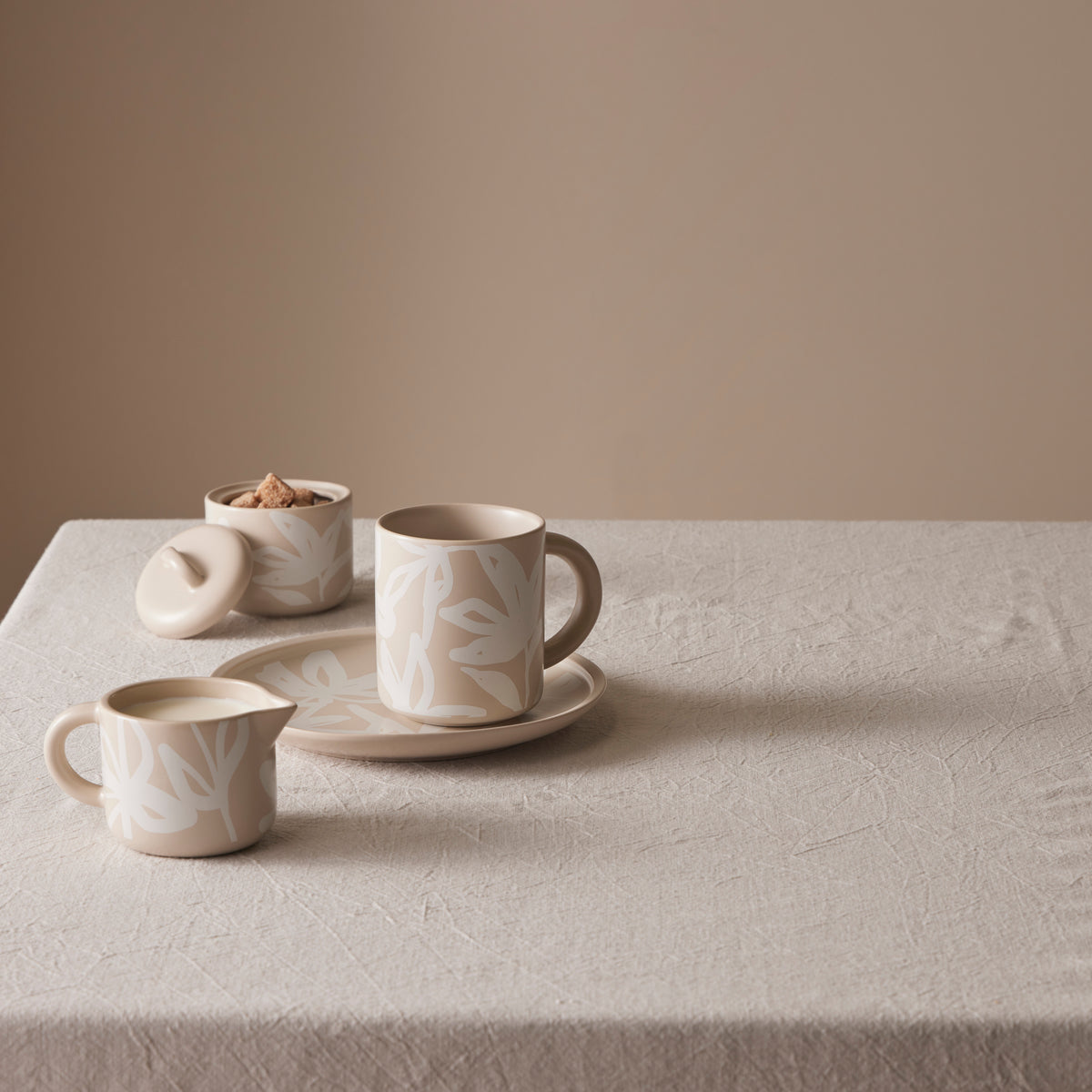 Leaf &amp; Bean Freya Mug &amp; Side Plate 2pcs Set Oat &amp; White