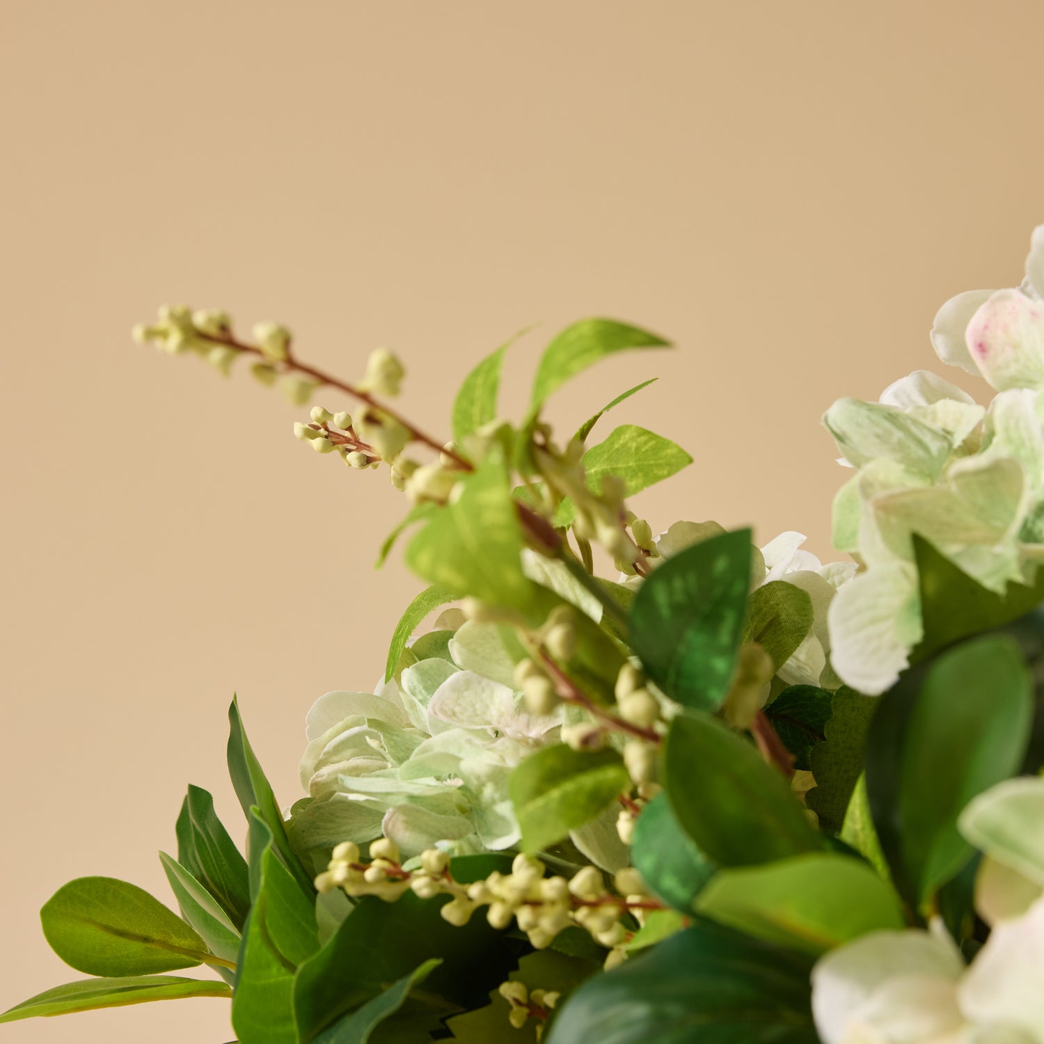 Faux Hydrangea Lush Leaf Arrangement - Classic Bowl | Green - 54cm