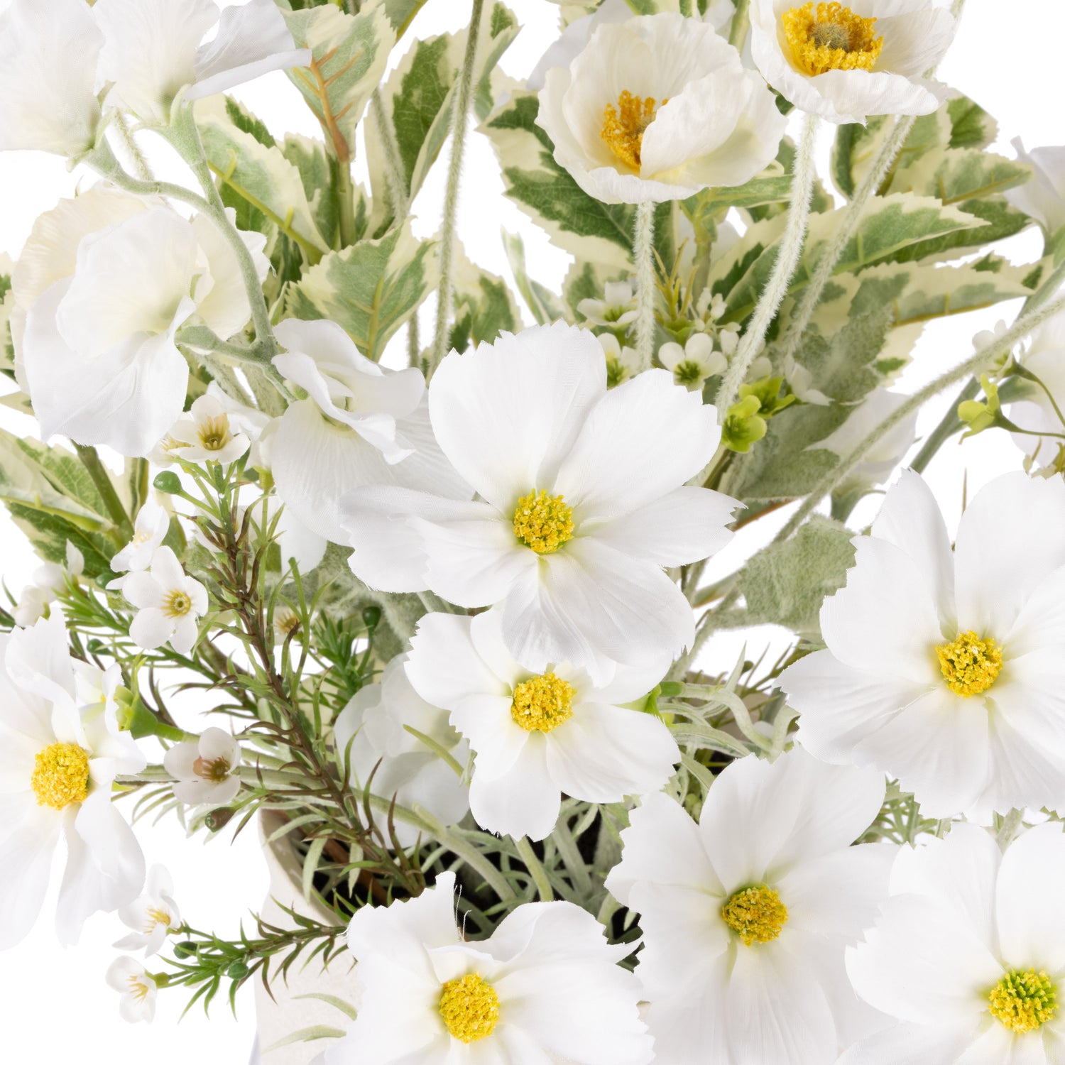 Faux Cosmos Poppy Mix – Maliah Pot | White - 62cm