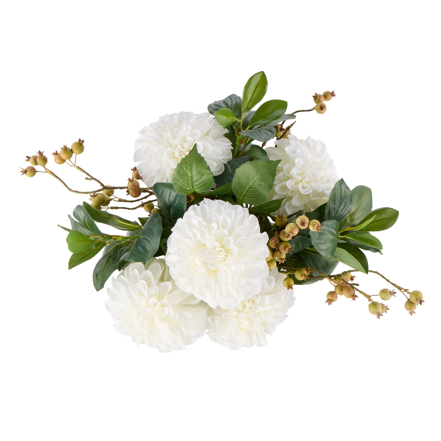 Faux Chrysanthemum Berry Arrangement - Classic Bowl | White - 56cm