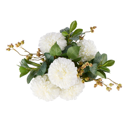 Faux Chrysanthemum Berry Arrangement - Classic Bowl | White - 56cm
