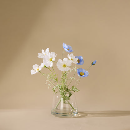 Faux Poppy Cosmos Mix - Giselle Vase | White &amp; Blue - 37cm