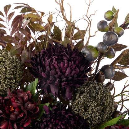 Faux Chrysanthemum Fig Garden Mix Arrangement - Maliah Pot | Purple - 66cm