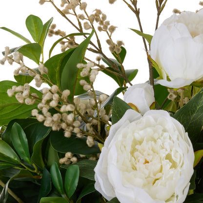 Faux Peony Lush Leaf - Alana Vase | White -  84cm