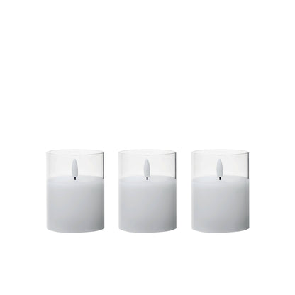 Clear Glass Unaflame LED Candle Set of 3 | 10cm