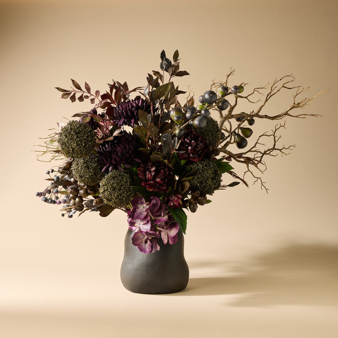 Faux Chrysanthemum Fig Garden Mix Arrangement - Maliah Pot | Purple - 80cm