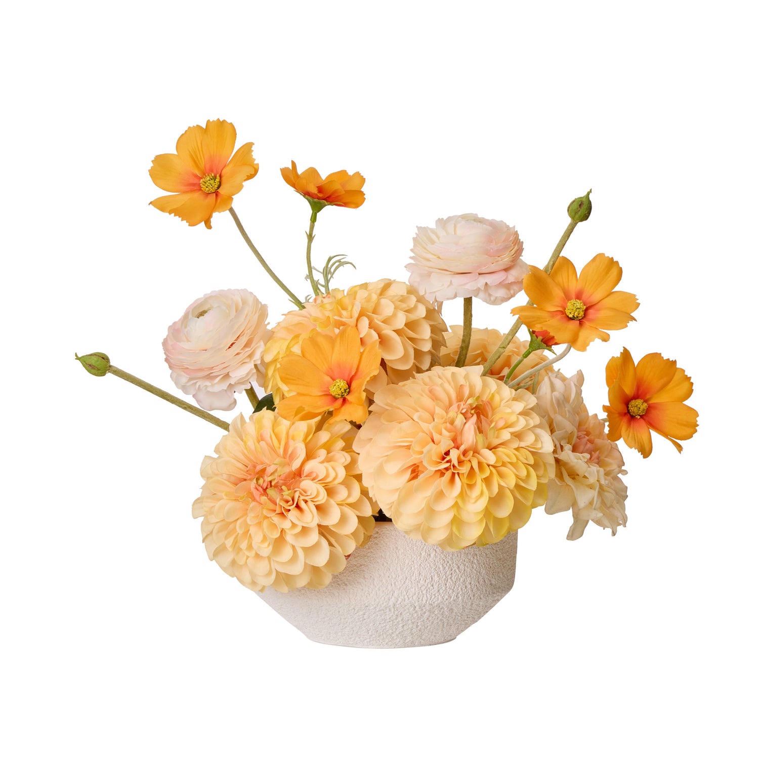 Faux Cosmos Ranunculus Mix - Delos Bowl Planter| Pink - 35cm
