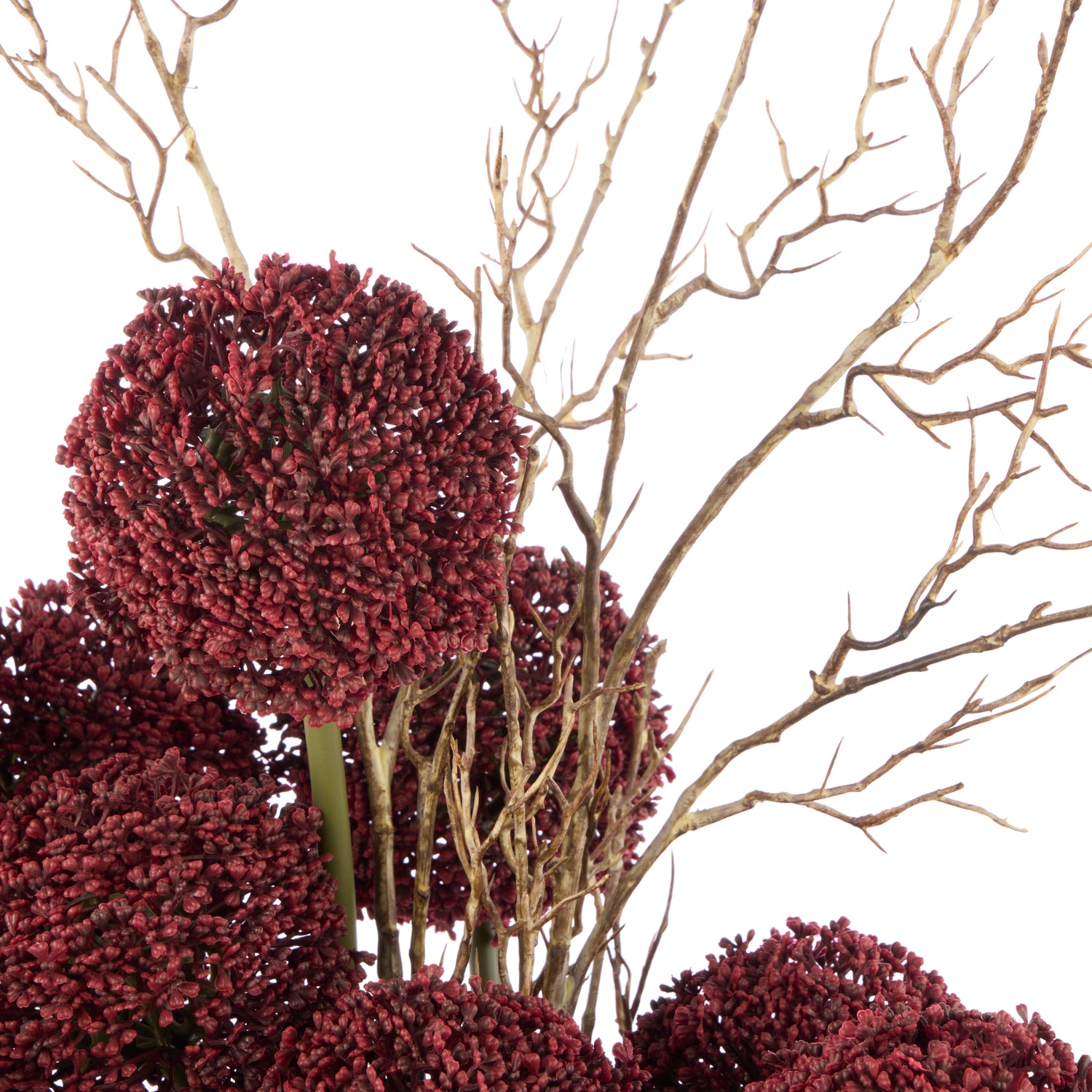 Faux Allium Spray Arrangement - Maliah Pot Black | Burgundy - 65cm