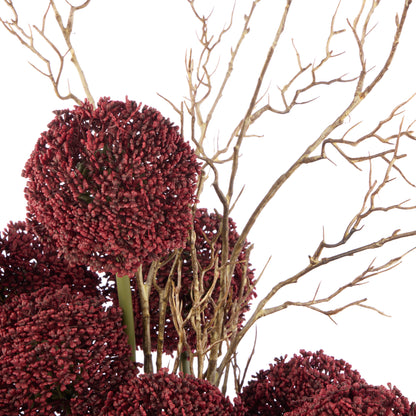 Faux Allium Spray Arrangement - Maliah Pot Black | Burgundy - 65cm