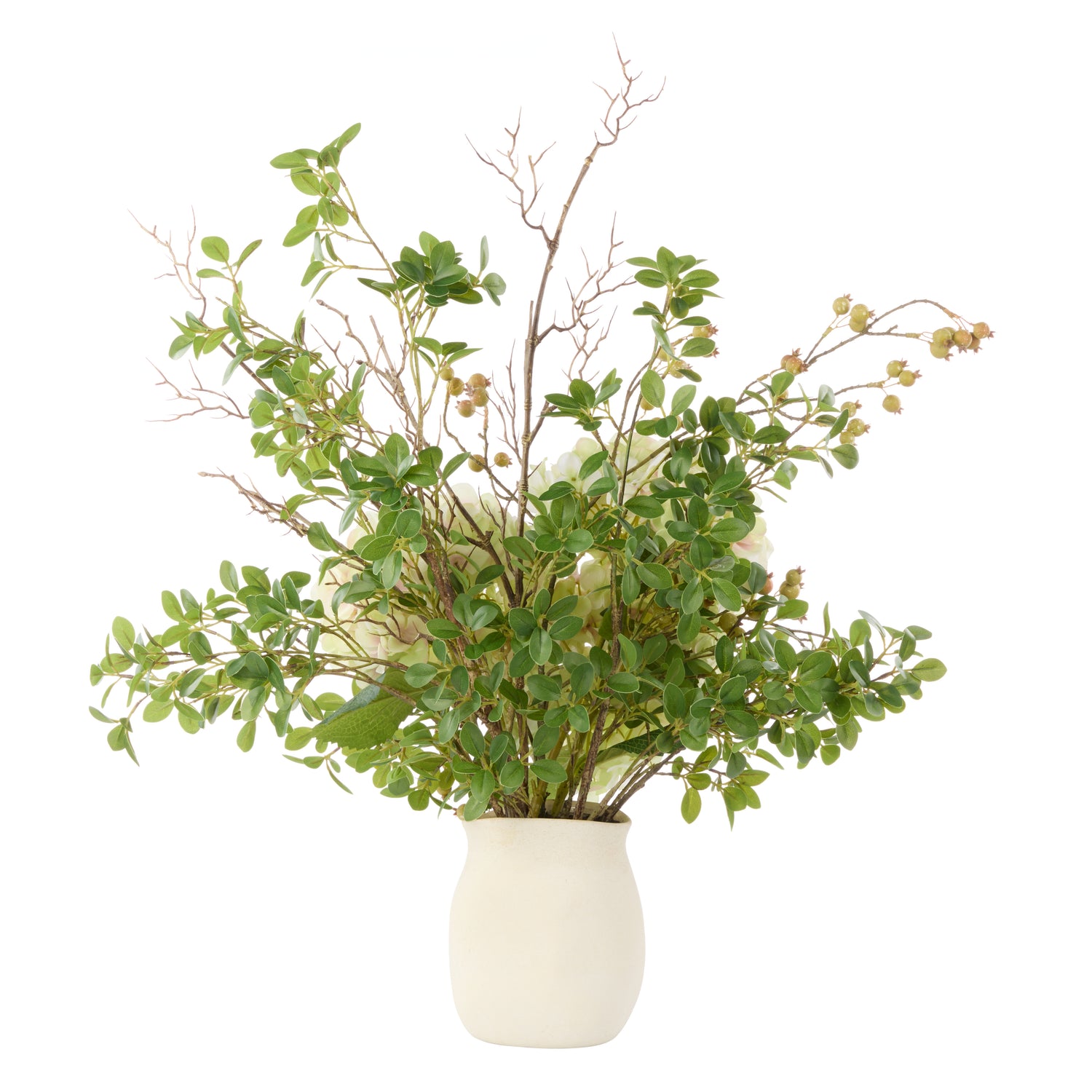 Faux Hydrangea Berry Arrangement - Maliah Pot | Green - 80cm