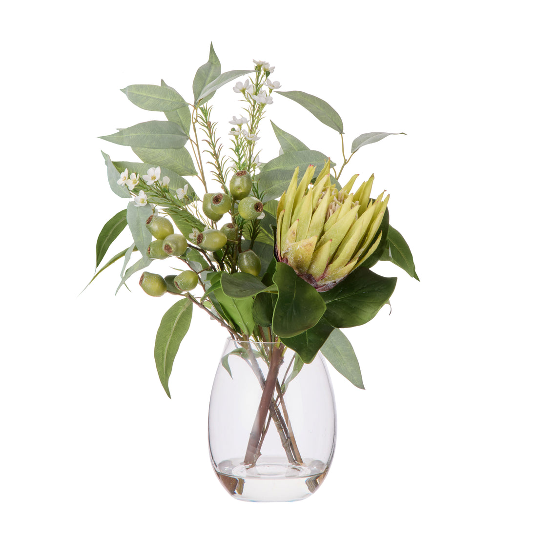Faux King Protea Native Mix - Claire Vase | Green -  53cm