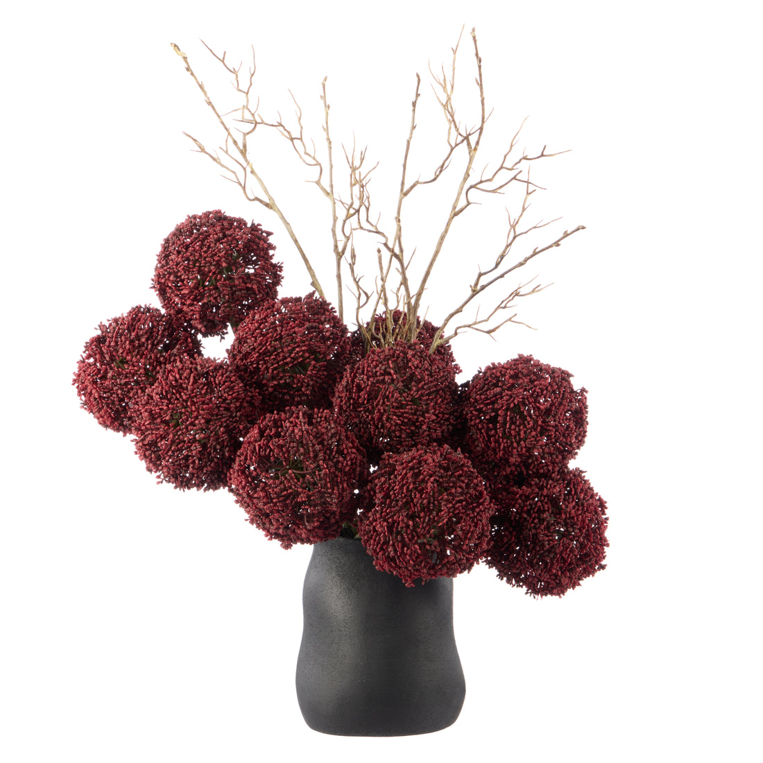Faux Allium Spray Arrangement - Maliah Pot Black | Burgundy - 65cm