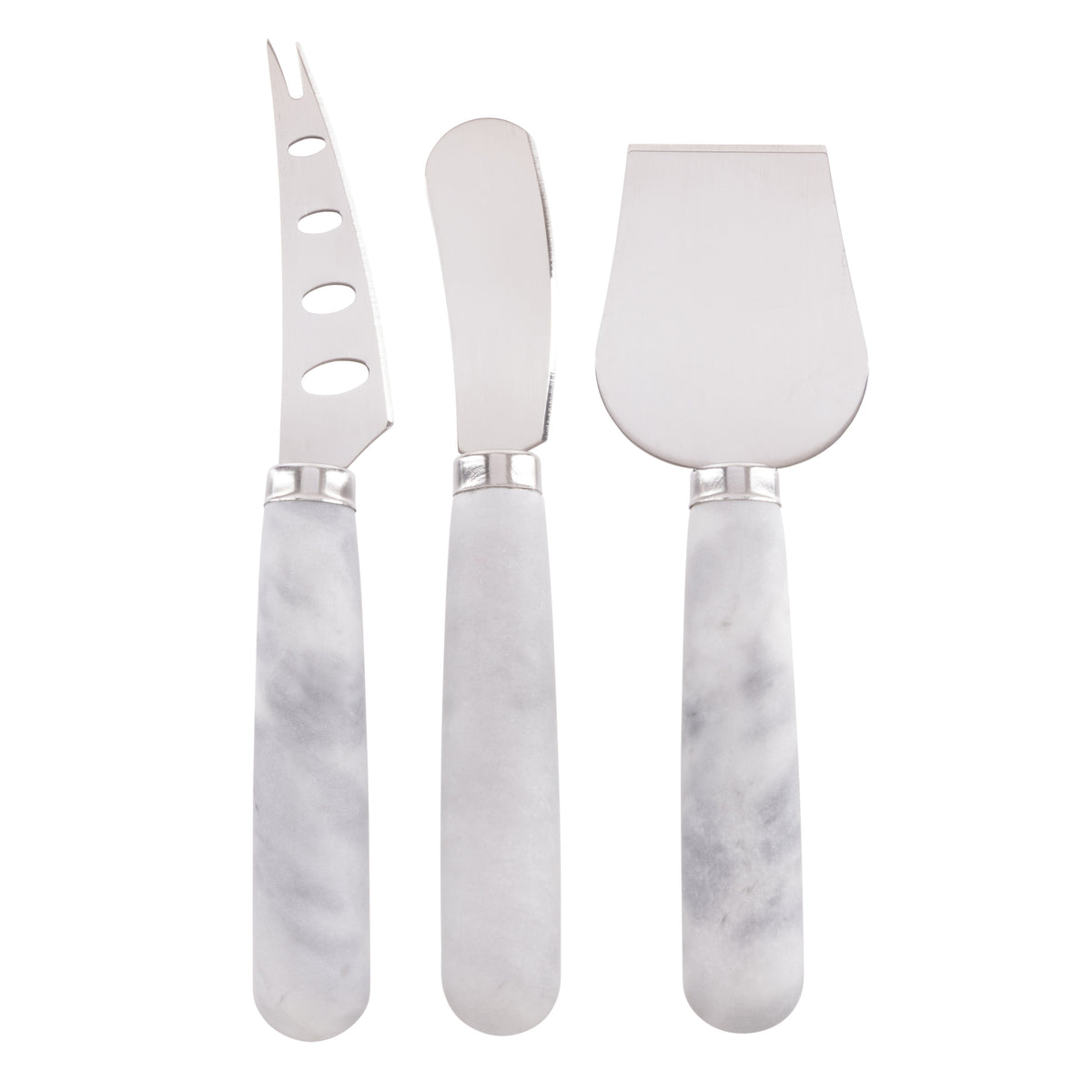 Davis &amp; Waddell Nuvolo Marble Long Cheese Knives 3pcs Set White Grey &amp; Silver