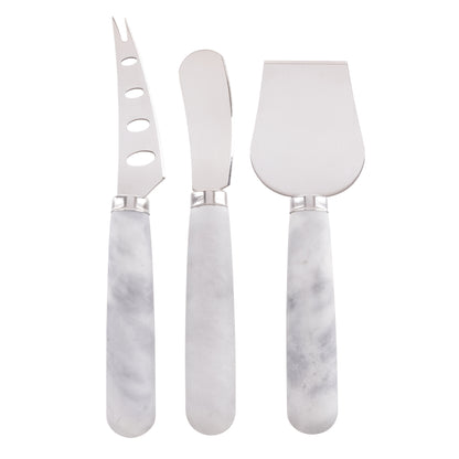 Davis &amp; Waddell Nuvolo Marble Long Cheese Knives 3pcs Set White Grey &amp; Silver