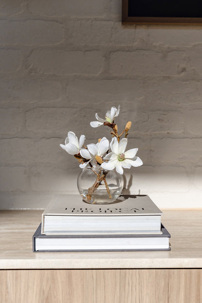 Faux Mini Magnolia - Sphere Vase | White - 16cm