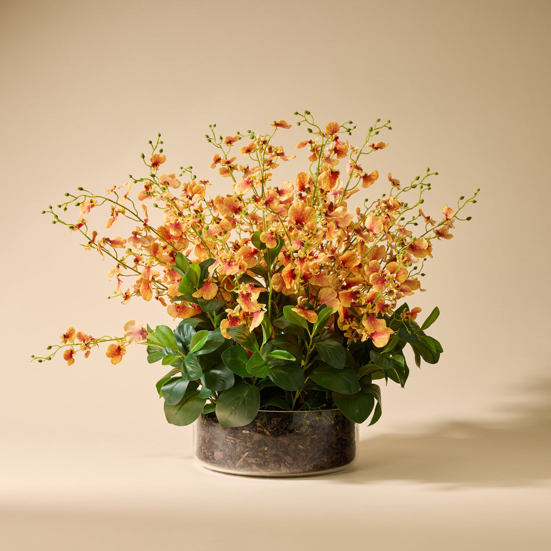 Faux Dancing Orchids - Madelyn Bowl | Orange - 67cm