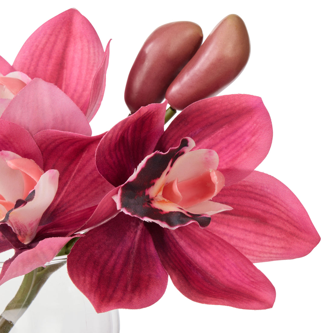 Faux Cymbidium - Glass Vase | Burgundy -  16cm