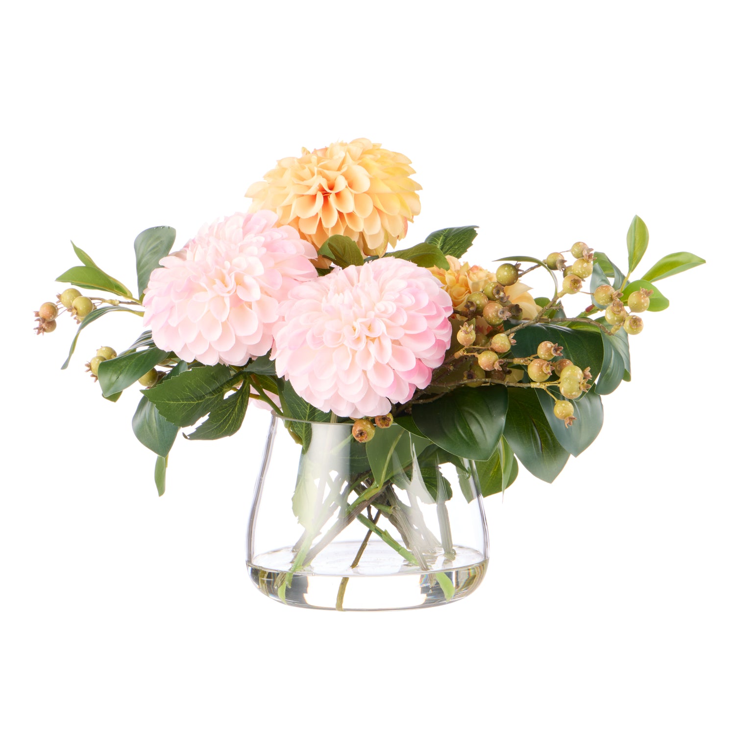 Faux Chrysanthemum Berry Arrangement - Classic Bowl | Orange - 56cm
