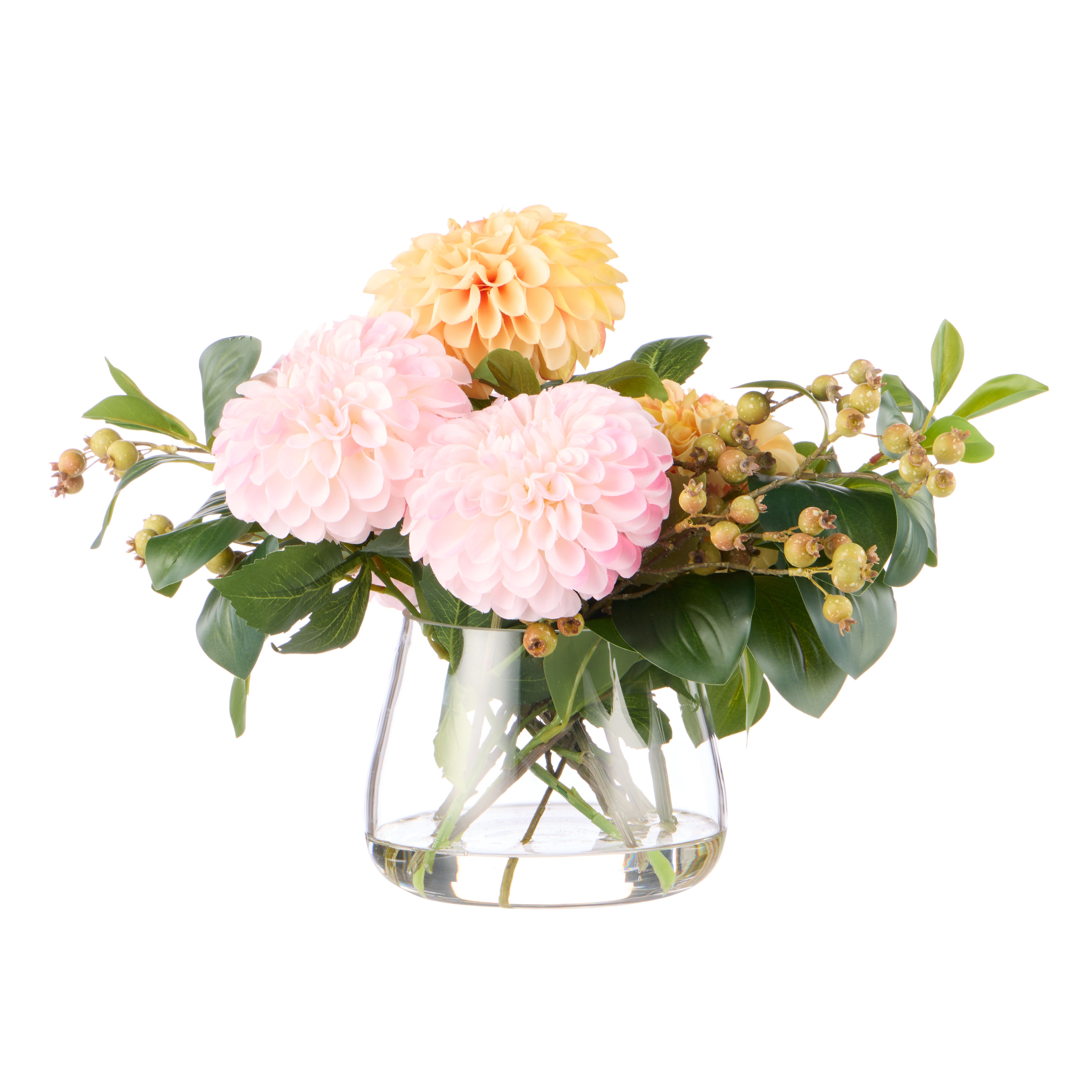 Faux Chrysanthemum Berry Arrangement - Classic Bowl | Orange - 56cm