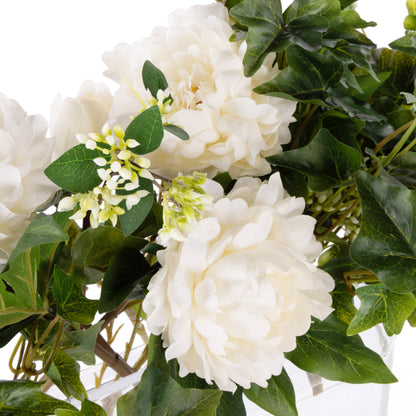 Faux Peony Ivy Mix - Esme Trough Vase | White - 32cm