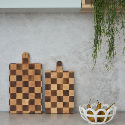 Davis &amp; Waddell Hudson Acacia Wood Checkerboard Serving Board with Handle Natural