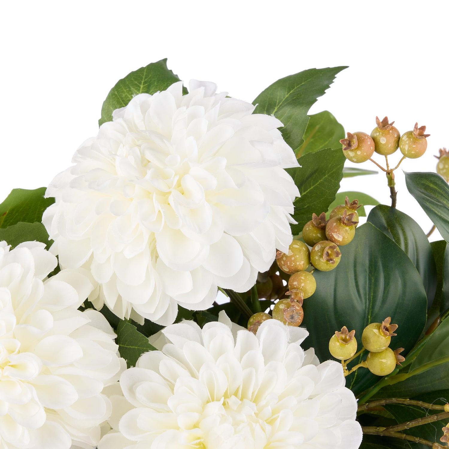 Faux Chrysanthemum Berry Arrangement - Classic Bowl | White - 56cm