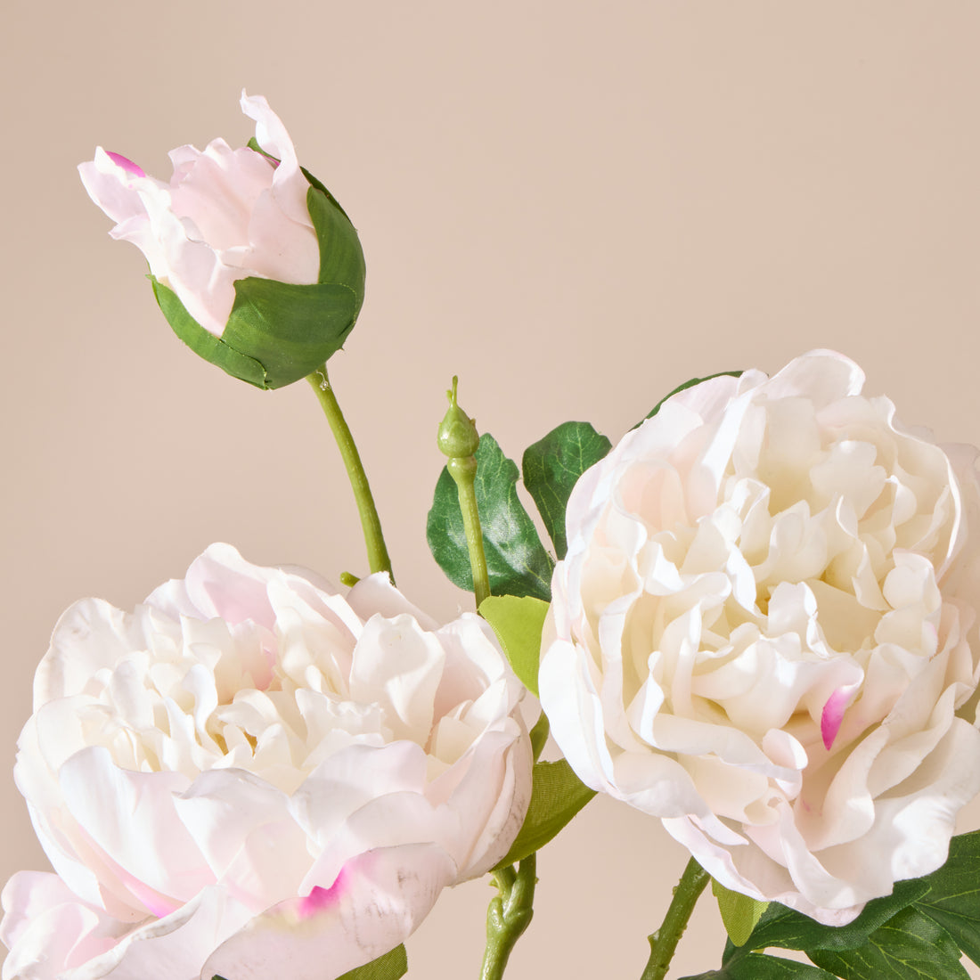 Faux Peony Spray Real Touch | White &amp; Light Pink - 72cm