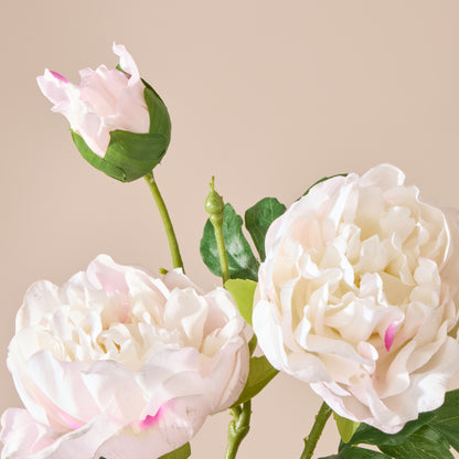 Faux Peony Spray Real Touch | White &amp; Light Pink - 72cm
