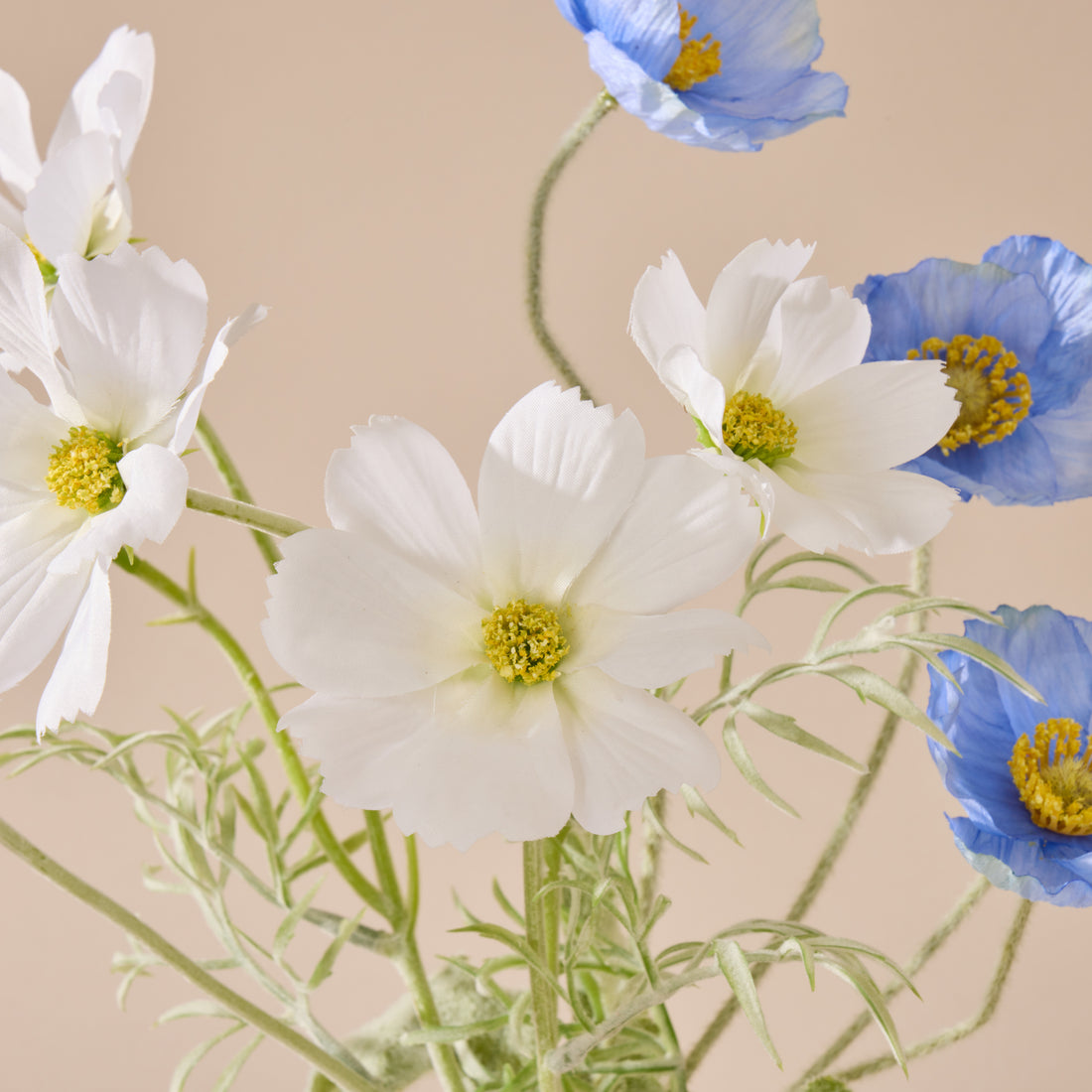 Faux Poppy Cosmos Mix - Giselle Vase | White &amp; Blue - 37cm