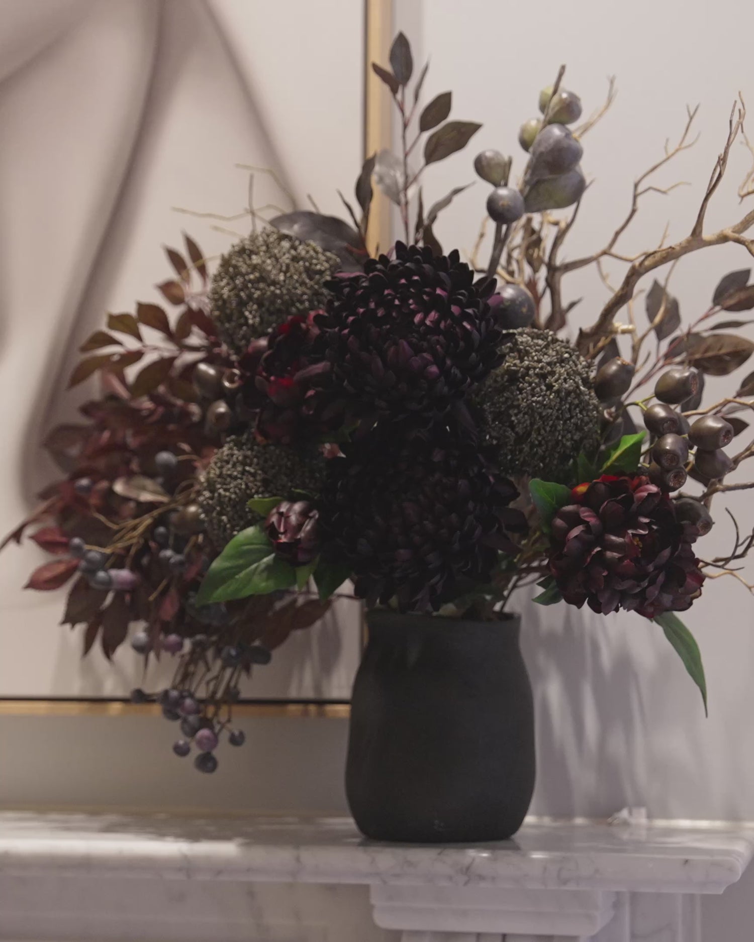 Faux Chrysanthemum Fig Garden Mix Arrangement - Maliah Pot | Purple - 66cm