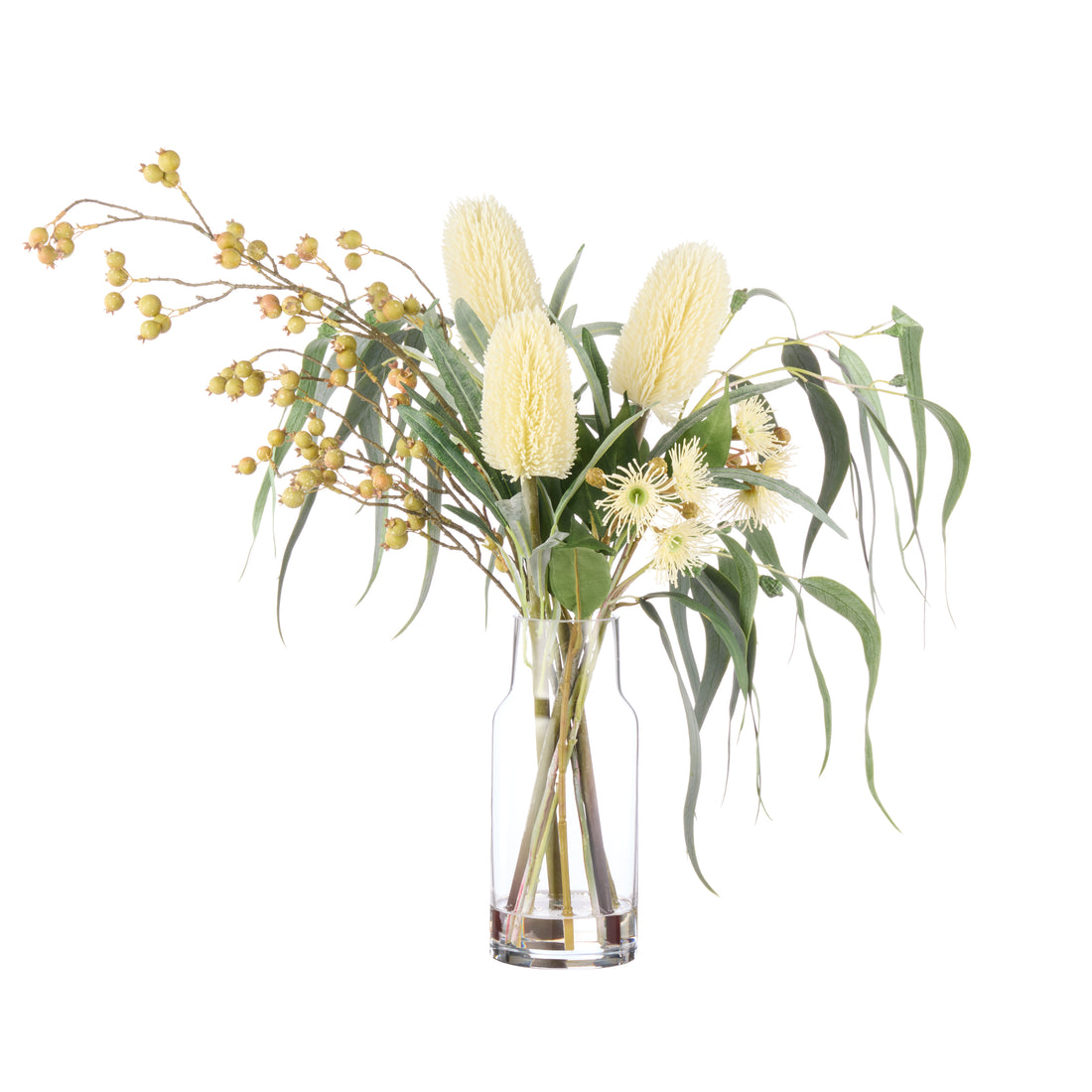 Faux Banksia Eucalyptus Arrangement - Rachel Vase | Cream - 85cm