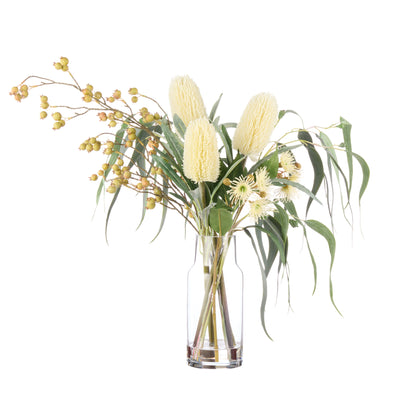 Faux Banksia Eucalyptus Arrangement - Rachel Vase | Cream - 85cm