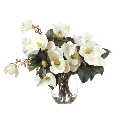 Faux Magnolia Grandiflora Arrangement - Claire Vase