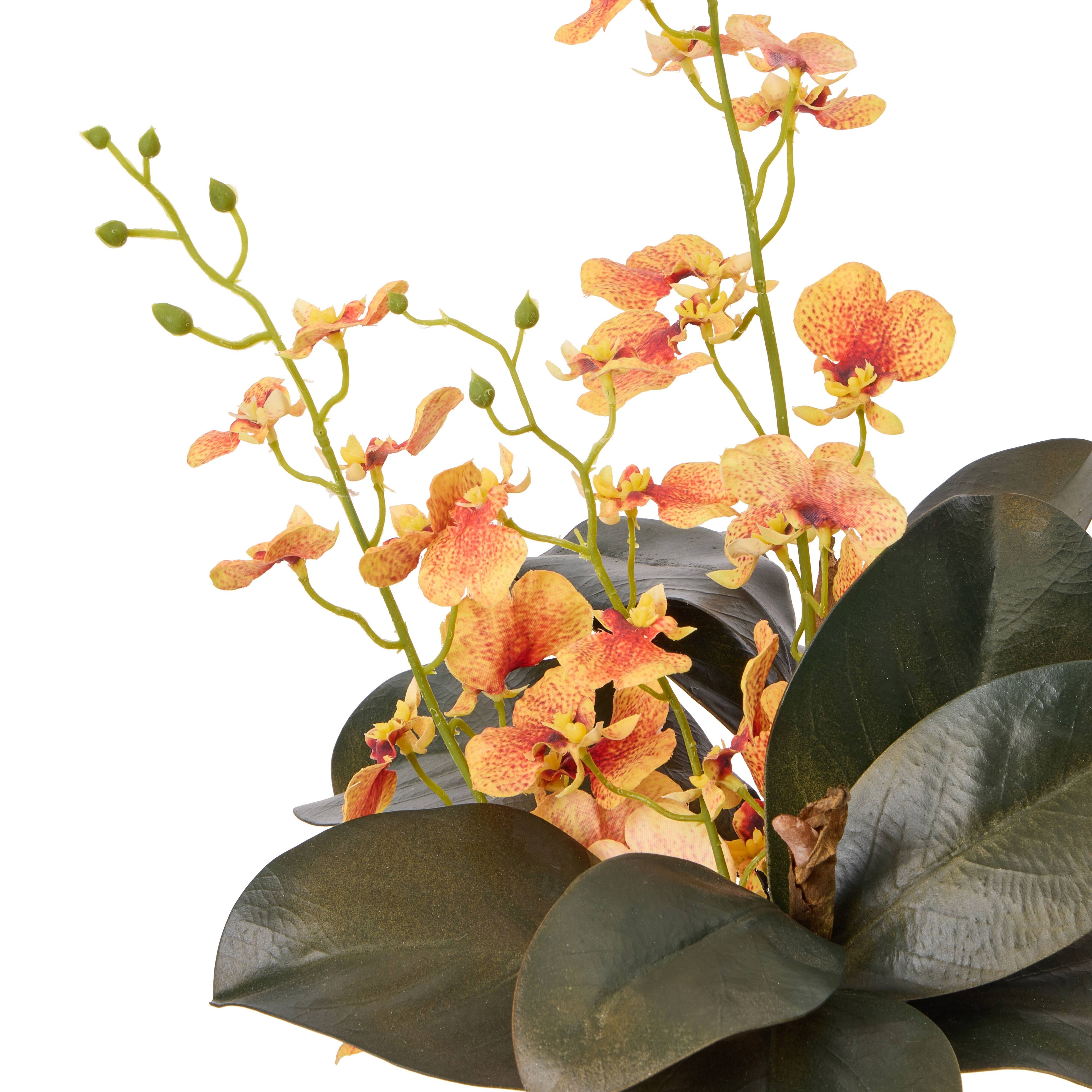 Faux Dancing Orchid Foliage Mix - Douglas Vase | Orange - 49cm