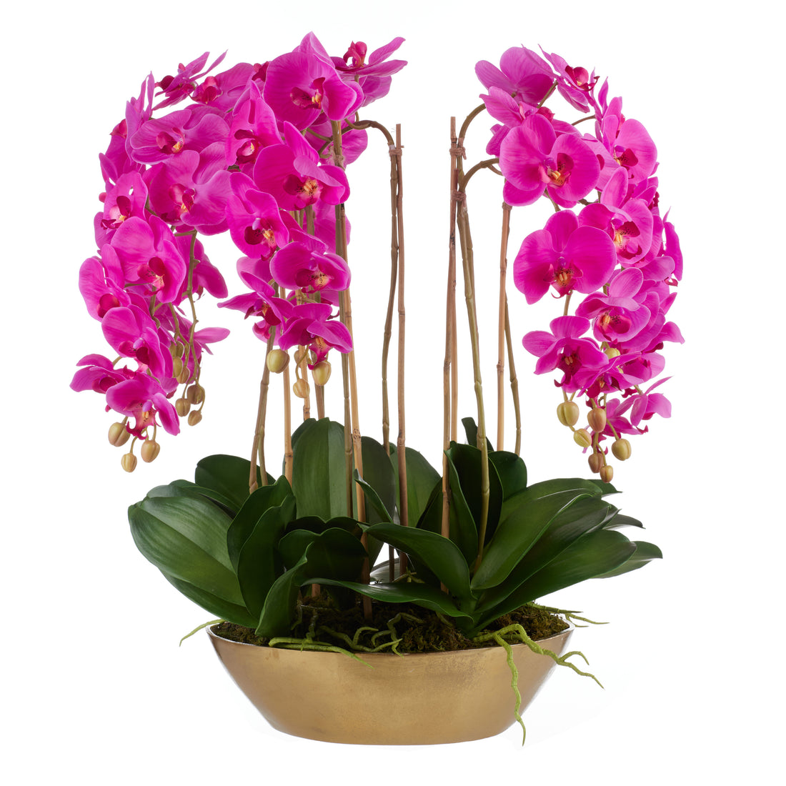 Faux Phalaenopsis Orchid - Gold Metal Bowl | Pink - 70cm
