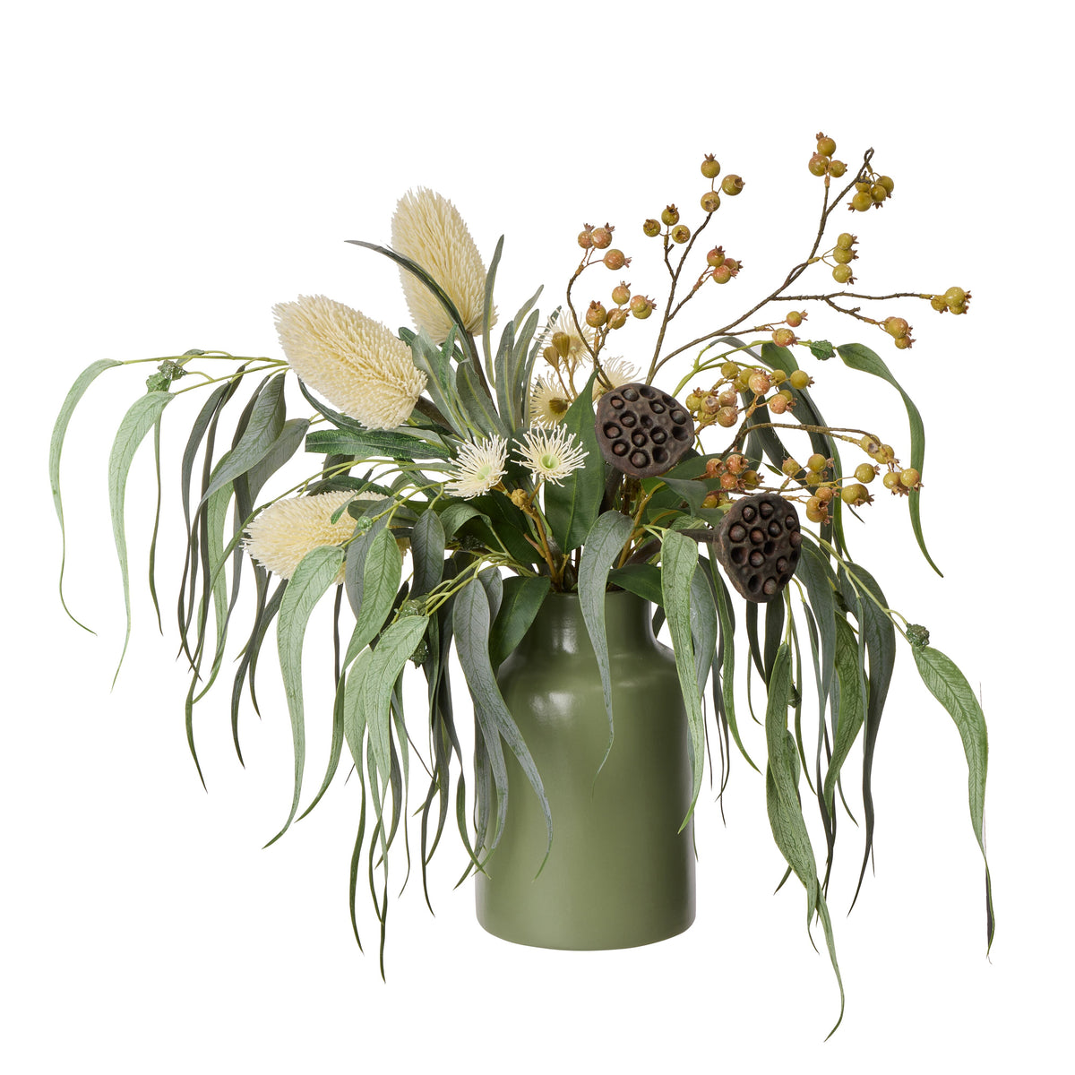 Rogue Banksia Berry Mix - Oakley Vase White &amp; Green