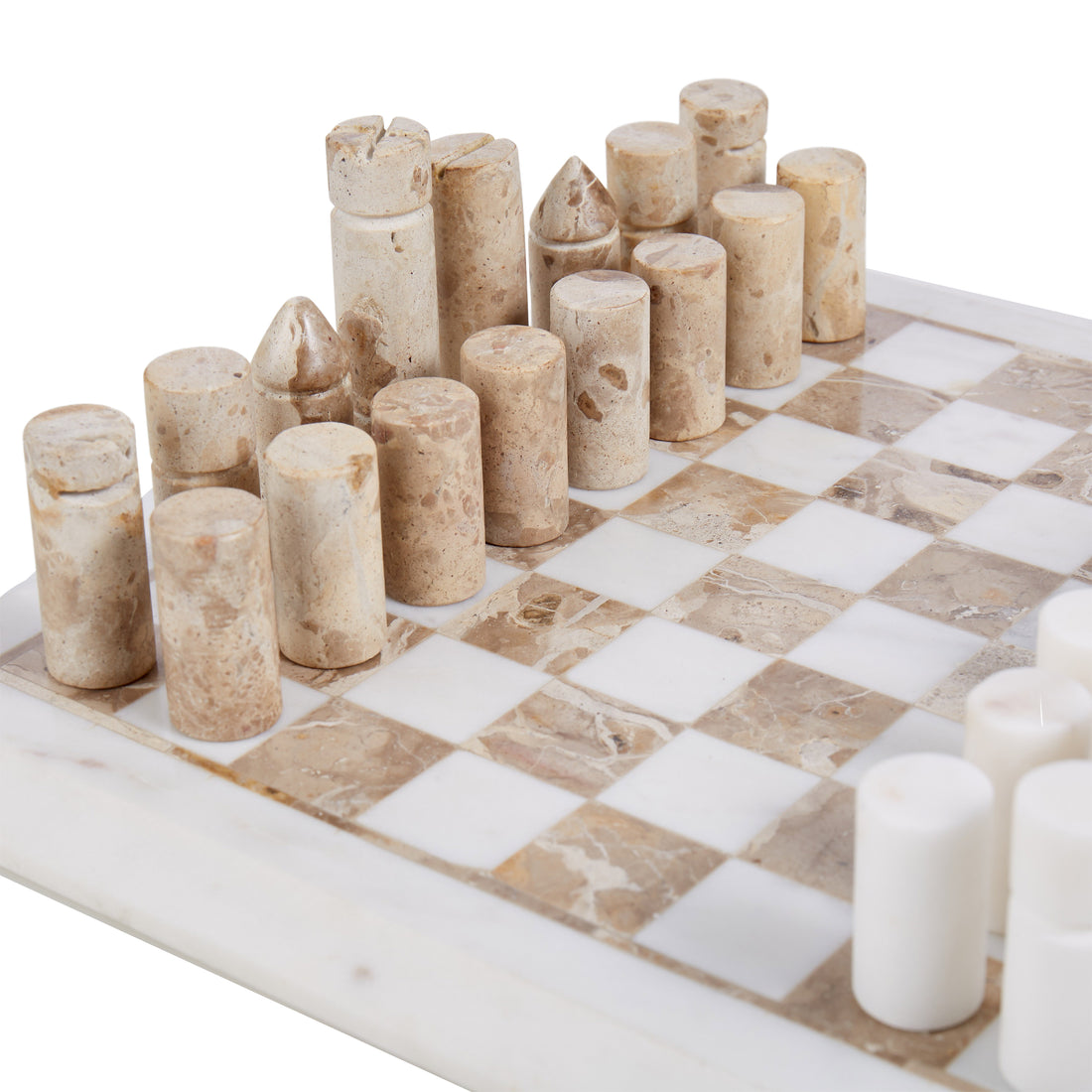 Grand Designs Marble Inlay Chess Set White &amp; Brown