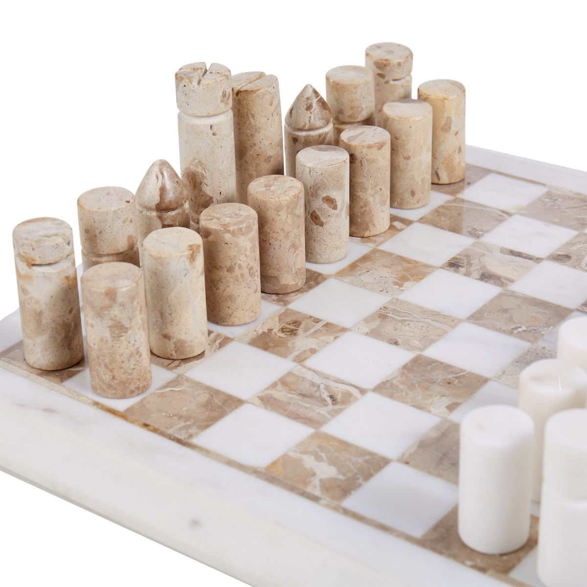 Grand Designs Marble Inlay Chess Set White &amp; Brown