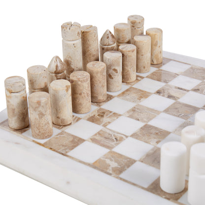 Grand Designs Marble Inlay Chess Set White &amp; Brown