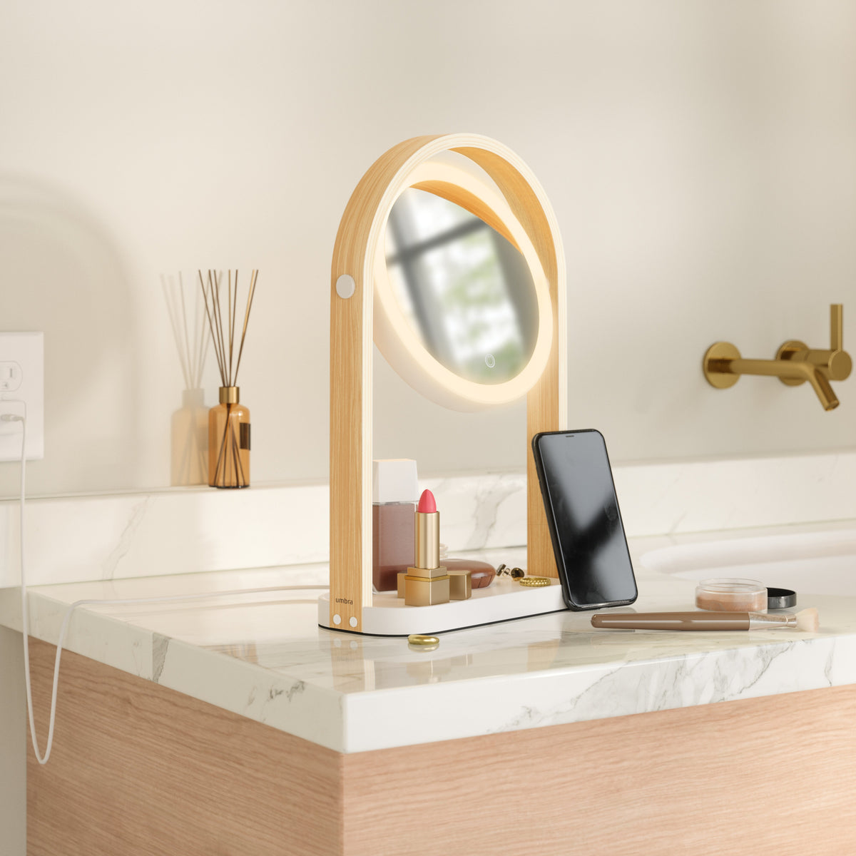 Umbra Bellwood LED Vanity Mirror White &amp; Natural