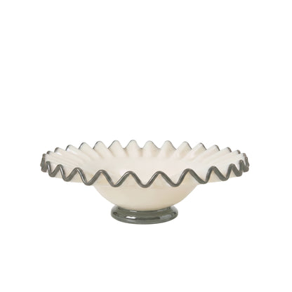 Amalfi Sigrid Frill Dish Footed Medium White &amp; Burgundary