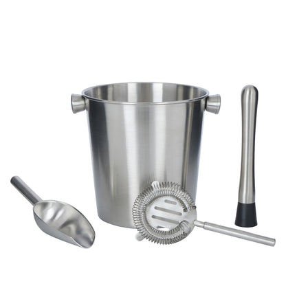 Davis &amp; Waddell Brooklyn Stainless Steel Ice Bucket 2.8L with 3pcs Barware Set Silver