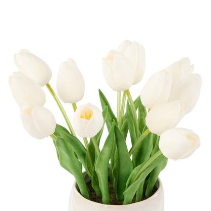 Faux Tulip Arrangement - Gianna Pot | White - 32cm