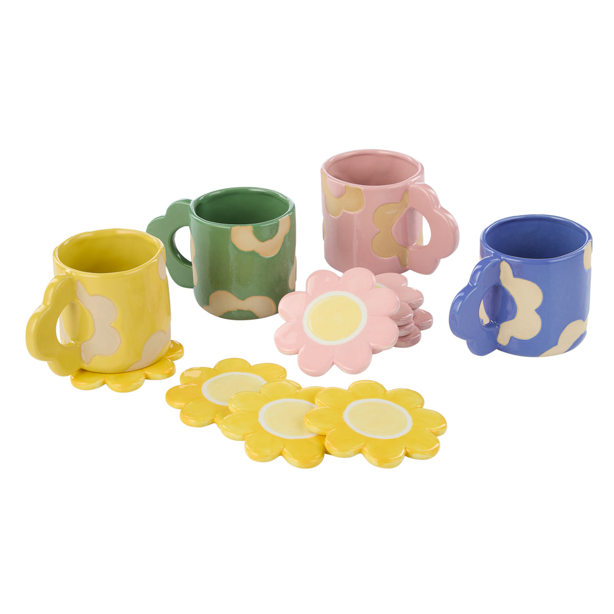 Emporium Posey Flower Coasters 4pcs Set Yellow