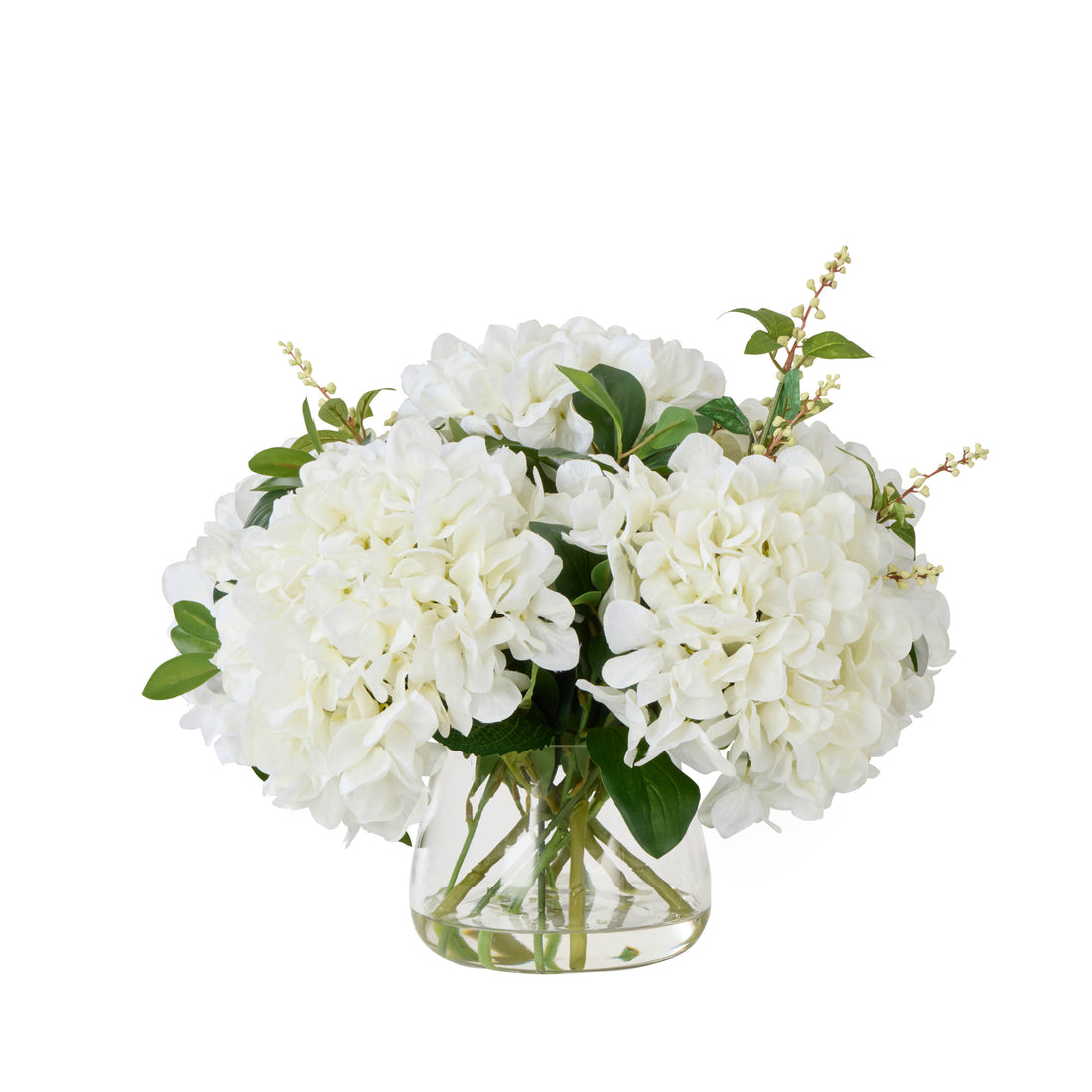 Faux Hydrangea Nite Berry Arrangement -Classic Bowl | White - 54cm